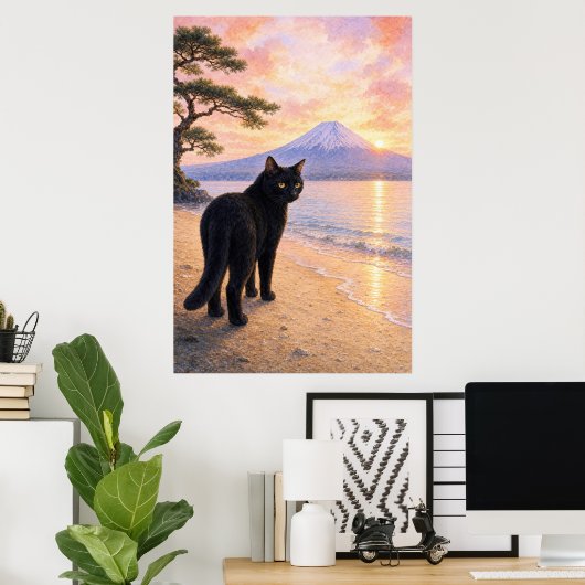 series_1_7|Looking Black Cat Mt Fuji Art ポスター (ホームオフィス)