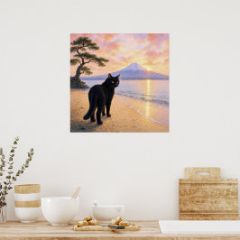 series_1_7｜Square Looking Black Cat Mt Fuji Art ポスター