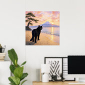 series_1_7｜Square Looking Black Cat Mt Fuji Art ポスター (ホームオフィス)