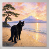 series_1_7｜Square Looking Black Cat Mt Fuji Art ポスター (正面)