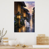 series_2_10|Gazing Lantern White Cat Kyoto Art ポスター (キッチン)