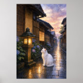 series_2_10|Gazing Lantern White Cat Kyoto Art ポスター (正面)
