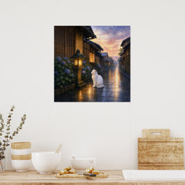 series_2_10|Square Gazing Lantern White Cat Art ポスター