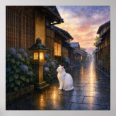 series_2_10|Square Gazing Lantern White Cat Art ポスター (正面)