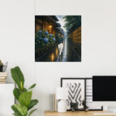 series_2_1|Square Kyoto Rain White Cat Japanes Art ポスター (ホームオフィス)