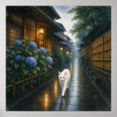 series_2_1|Square Kyoto Rain White Cat Japanes Art ポスター (正面)