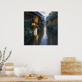 series_2_2|Square Kyoto Lantern White Cat Art ポスター