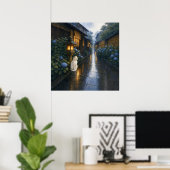 series_2_2|Square Kyoto Lantern White Cat Art ポスター (ホームオフィス)