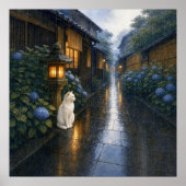 series_2_2|Square Kyoto Lantern White Cat Art ポスター (正面)