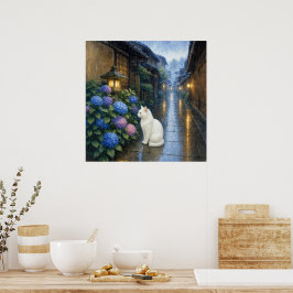 series_2_3|Square Kyoto Hydrangea White Cat Art ポスター