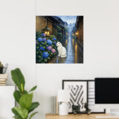 series_2_3|Square Kyoto Hydrangea White Cat Art ポスター (ホームオフィス)