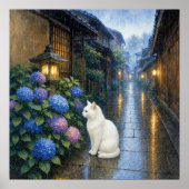 series_2_3|Square Kyoto Hydrangea White Cat Art ポスター (正面)