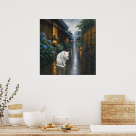 series_2_4|Square Kyoto Cat Grooming White Cat Art ポスター