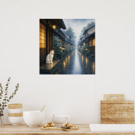 series_2_5|Square Kyoto Rain Shelter White Cat Art ポスター