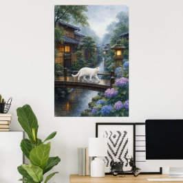 series_2_6|Rainy Kyoto Cat Wooden Bridge Japanese ポスター