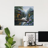 series_2_6|Square Kyoto Bridge White Cat Art ポスター (ホームオフィス)