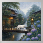 series_2_6|Square Kyoto Bridge White Cat Art ポスター (正面)
