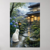 series_2_7|Quiet Kyoto Garden White Cat Art ポスター (正面)