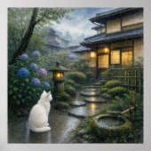 series_2_7|Square Kyoto Zen Garden White Cat Art ポスター (正面)