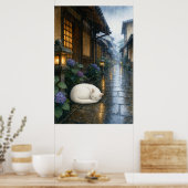series_2_8|Sleeping White Cat Rainy Kyoto Art ポスター (キッチン)
