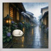 series_2_8|Square Kyoto Sleeping White Cat Art ポスター (正面)