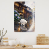 series_2_9｜Kyoto Puddle Reflection White Cat Art ポスター (キッチン)