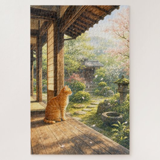 series_3_10｜Spring Sakura Veranda Tabby Cat Art ジグソーパズル (縦)