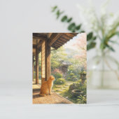 series_3_10|Spring Sakura Veranda Tabby Cat Art ポストカード (スタンド正面)