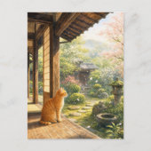 series_3_10|Spring Sakura Veranda Tabby Cat Art ポストカード (正面)