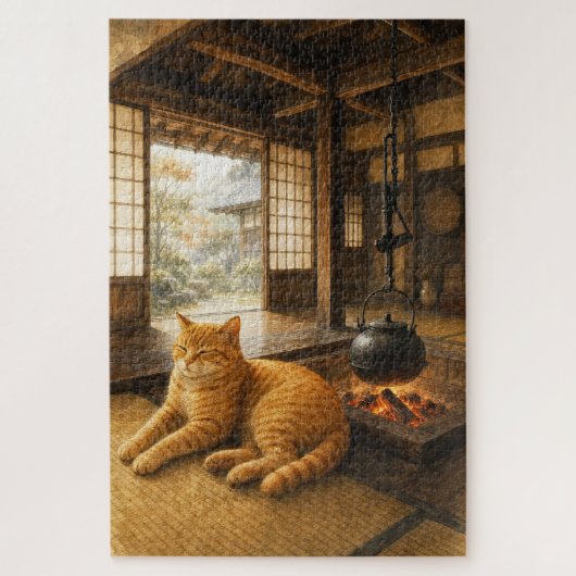 series_3_3|Cozy Irori Hearth Tabby Cat JP Art ジグソーパズル (縦)