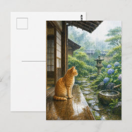 series_3_4|Rainy Veranda Tabby Cat Japanese Art ポストカード