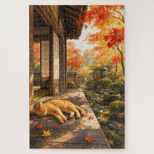 series_3_6|Autumn Veranda Sleeping Tabby Cat Art ジグソーパズル (縦)