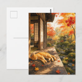 series_3_6|Autumn Veranda Sleeping Tabby Cat Art ポストカード