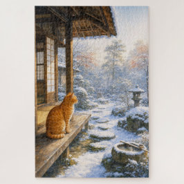 series_3_7|Winter Snow Veranda Tabby Cat Art ジグソーパズル