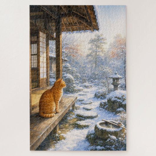 series_3_7|Winter Snow Veranda Tabby Cat Art ジグソーパズル (縦)