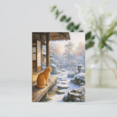 series_3_7|Winter Snow Veranda Tabby Cat Japan Art ポストカード (スタンド正面)