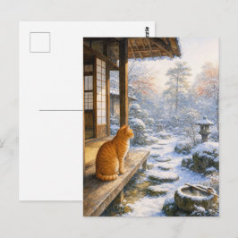 series_3_7|Winter Snow Veranda Tabby Cat Japan Art ポストカード