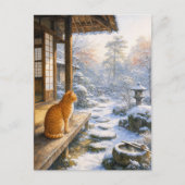 series_3_7|Winter Snow Veranda Tabby Cat Japan Art ポストカード (正面)