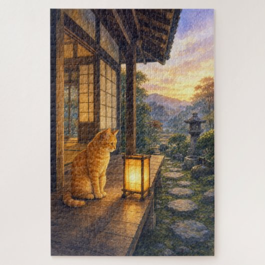 series_3_8|Gazing Lantern Tabby Cat Japanese Art ジグソーパズル (縦)