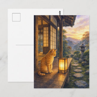 series_3_8|Gazing Lantern Tabby Cat Japanese Art ポストカード