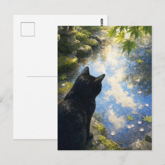 series_4_10|Kyoto Puddle Reflection Black Cat Art ポストカード