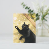 series_4_11|Spring Petals Tatami Black Cat Art ポストカード (スタンド正面)