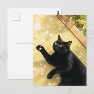 series_4_11|Spring Petals Tatami Black Cat Art ポストカード