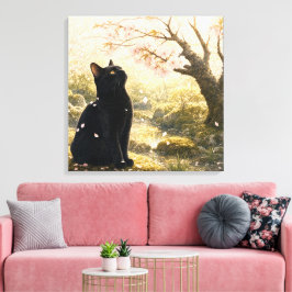 series_4_1｜Sakura Black Cat Square Japanese Art キャンバスプリント