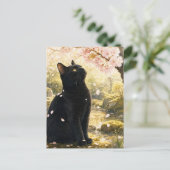 series_4_1|Spring Sakura Black Cat Japanese Art ポストカード (スタンド正面)