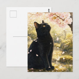 series_4_1｜Spring Sakura Black Cat Japanese Art ポストカード