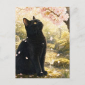 series_4_1|Spring Sakura Black Cat Japanese Art ポストカード (正面)