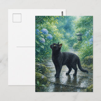 series_4_4|Summer Rain Black Cat Japanese Art ポストカード