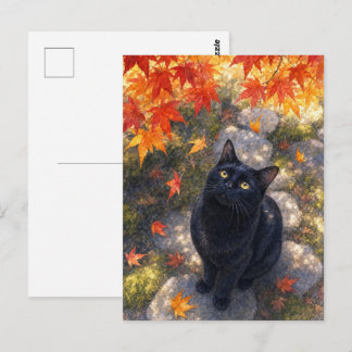 series_4_6|Autumn Maple Black Cat Japanese Art ポストカード