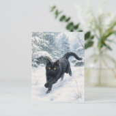 series_4_7|First Snow Forest Black Cat JP Art ポストカード (スタンド正面)